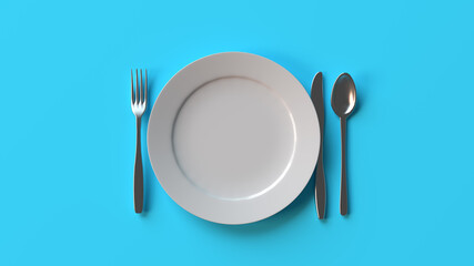3d illustration background render healthy concept of minimal empty space shiny plates food eat dining diet care vitamins juicy medical weight loss strategy with no food fasting clean mockup view top