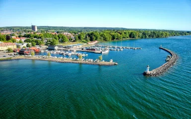 Foto op Canvas Hjo lake harbor - aerial landscape © Piotr Wawrzyniuk