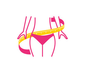 Intermittent fasting special dieting pictogram (for icon or logo template) - slim fitness female silhouette winded by measuring tape - isolated modern emblem