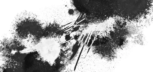 Keuken spatwand met foto White grunge ink blot. Isolated on black. Abstract smear acrylic and watercolor painted texture paper background. © Liliia
