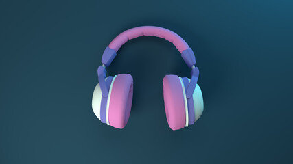 3d illustration 3d render of headphones music sound effect earphones earplugs podcast video animation notes fly in air cable wire listen hear melody instrument live play pause sing background copy 