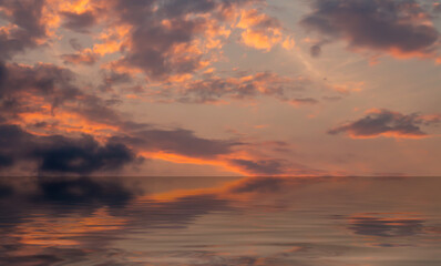 Fototapeta na wymiar Beautiful sea sunset with cirrus clouds. Natural composition