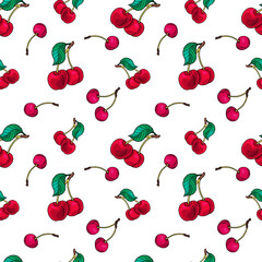 Red cuty fresh cherry fruit on white background.Vector