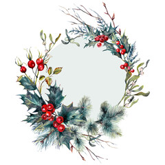 Watercolor Christmas Forest Gifts Wreath Card - 356751956
