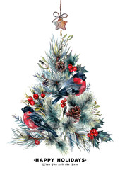 Watercolor Christmas Tree Card - 356751985