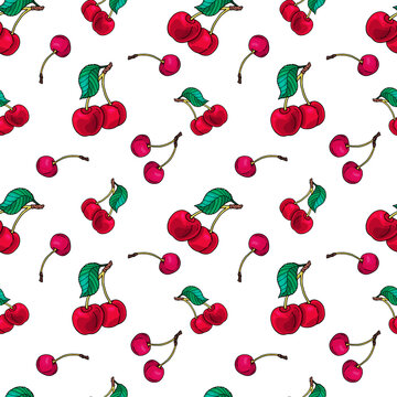 Red cuty fresh cherry fruit on white background.Vector