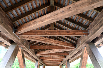 wooden roof construction of a bridge