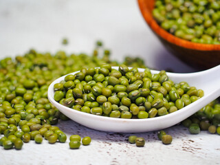 Green bean or mung bean in a spoon 
