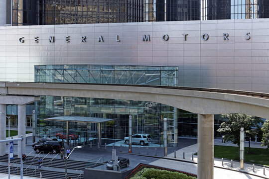 Detroit, MI, USA - July 31, 2014: The General Motors headquarters complex in Detroit. General Motors is a major American automobile manufacturer. 