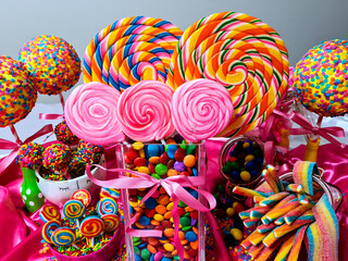 Fototapeta na wymiar Beautiful colorful lollipops, perfect for setting up a complete table of sweets, as well as very delicious.