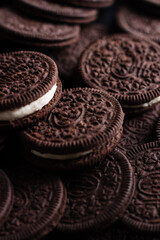 Chocolate sandwich cookies with cream filling