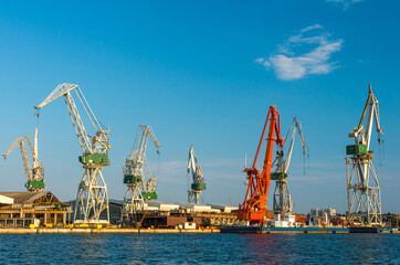 Fototapeta na wymiar Shipyard cranes at Pula, Istria, Croatia 