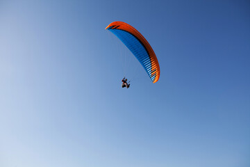 Glider pilot flying on glider. Skydiving flying. Parachute extreme sport.