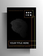 Cover template design for book, magazine, booklet, catalog, poster. Hand-drawn graphic elements and gold frames on a black background. Vector 10 EPS.