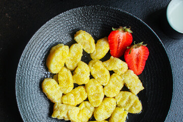 gnocchi Menu concept serving size. food background top view copy space