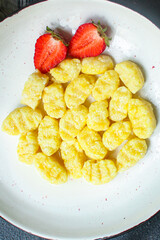 gnocchi Menu concept serving size. food background top view copy space
