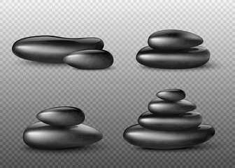 Set SPA massage stone towers and piles, realistic vector illustration isolated.