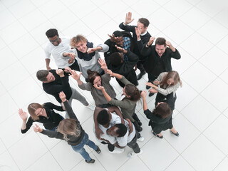 Fototapeta na wymiar Happy business people jumping - isolated over a whte background