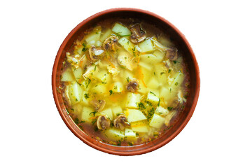 soup mushrooms and vegetables Menu concept serving size. food background top view copy space for text keto or paleo diet