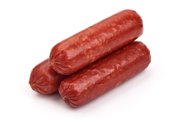 Smoked sausages, isolated on white background
