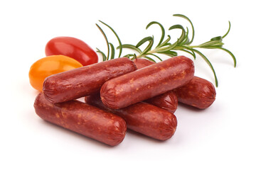 Smoked sausages, isolated on white background