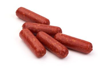 Smoked sausages, isolated on white background