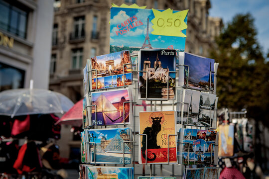 French postcards on racks
