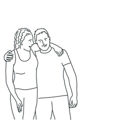 Fototapeta na wymiar Couple embracing. Line drawing vector illustration.
