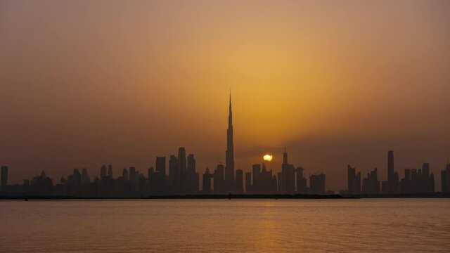 sunset light dubai city famous downtown bay panorama timelapse 4k united arab emirates 
