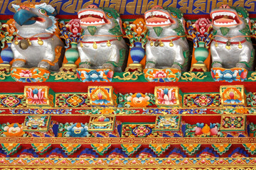 Fototapeta premium Norbulingka Summer palade of Dalai Lama in Lhasa, Tibet, carving of animals and birds decoration