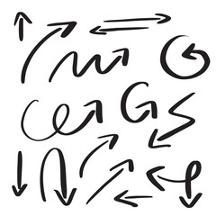 Vector rough hand drawn arrows isolated on white background