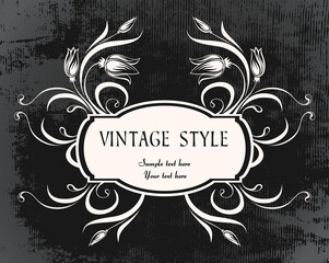 Vintage label with art-deco elegance tulips 
