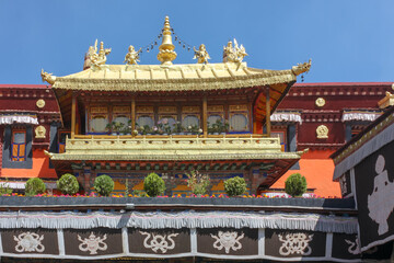 Jokhang temple gplden roof in Lhasa, Tibet