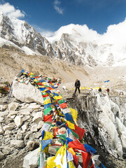 Trekkers going to Everest Base Camp after several days walking