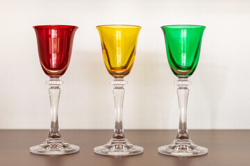 crystal liquor glass with green, yellow and red part