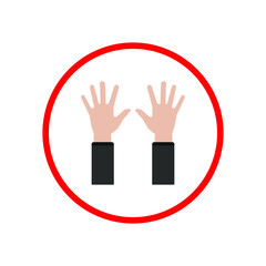 Fototapeta premium vector image of human hands in red circle emblem, logo on white background 