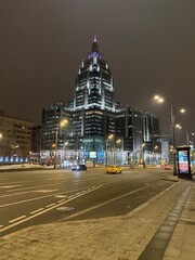 traffic at night Moscow business center
