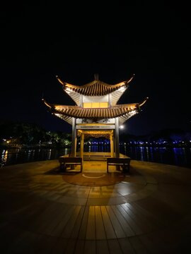 Night view of Chinese park in Jiangmen, Guangdong