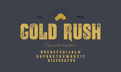 Vector handmade font. Vintage styled grunge textured typeface. Latin alphabet letters and numbers.