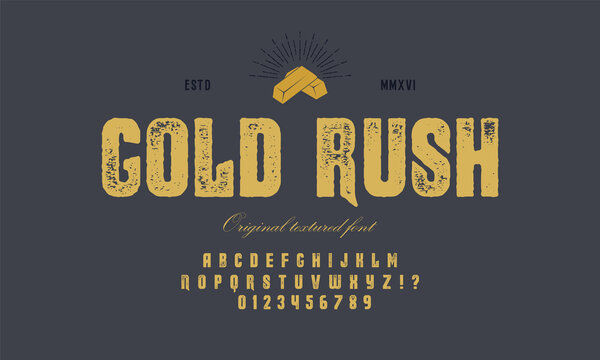Vector handmade font. Vintage styled grunge textured typeface. Latin alphabet letters and numbers.