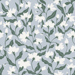 Seamless floral pattern. Fabric design with simple flowers. Vector cute repeated pattern for fabric, wallpaper or wrap paper