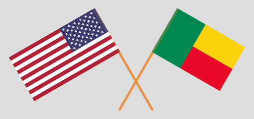 Crossed flags of Benin and the USA