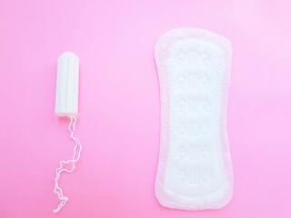 Intimate feminine hygiene products. The daily tampon and sanitary pads. Menstrual cycle.