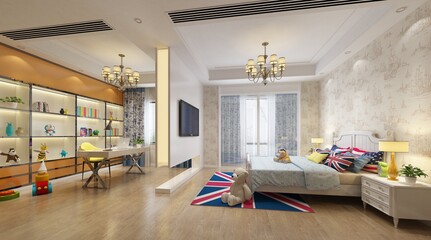 3d render of modern hotel room, 360 degrees view