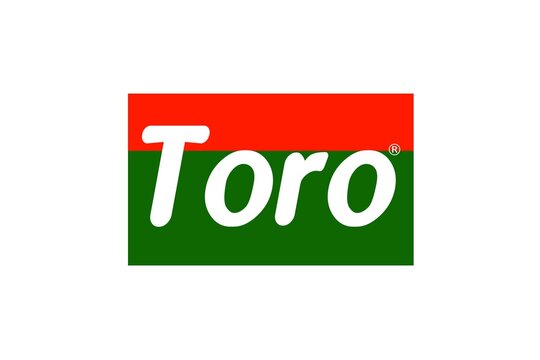 Crie sua marca com nome e logo já inventados pelo autor. 
Logo de marca inventada "Toro", em vermelho, verde e branco.
