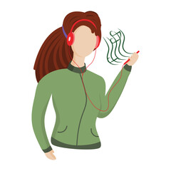 Young girl with dreadlocks listening to music in headphones from the phone.