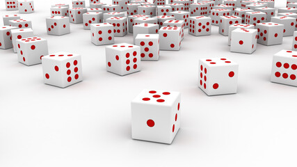 Infinite dices on a plane, original 3d rendering