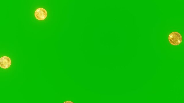 Des pi&egrave;ces de Bitcoin qui tombe, sur fond vert