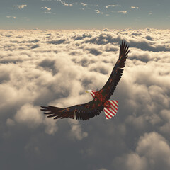 Fototapeta na wymiar Eagle flies above clouds. Freedom