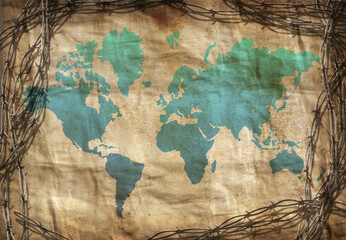 World in barbed wire frame